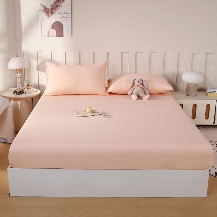 91家纺网 家纺一手货源 找家纺 一诺家居 2025新款A类云感双层纱纯色床笠针织棉母婴级裸睡床笠三件套 量大可优惠 香妃玉