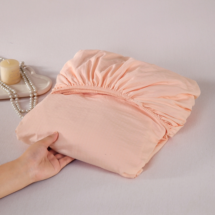 91家纺网 家纺一手货源 找家纺 一诺家居 2025新款A类云感双层纱纯色床笠针织棉母婴级裸睡床笠三件套 量大可优惠 香妃玉