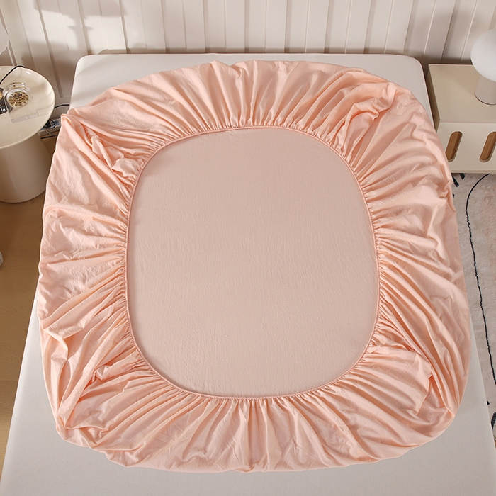 91家纺网 家纺一手货源 找家纺 一诺家居 2025新款A类云感双层纱纯色床笠针织棉母婴级裸睡床笠三件套 量大可优惠 香妃玉