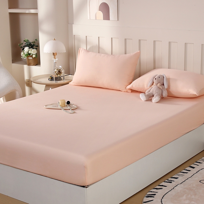 91家纺网 家纺一手货源 找家纺 一诺家居 2025新款A类云感双层纱纯色床笠针织棉母婴级裸睡床笠三件套 量大可优惠 香妃玉