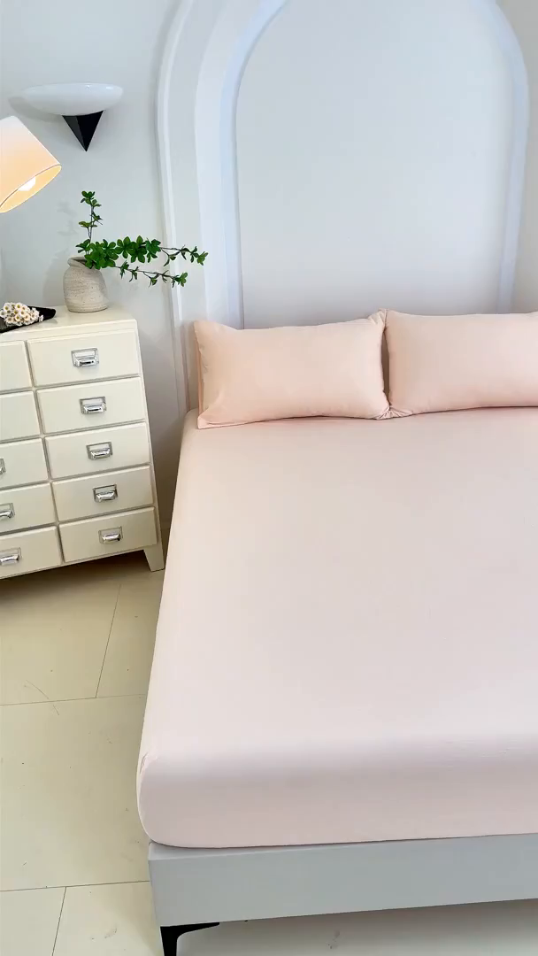 91家纺网 家纺一手货源 找家纺 一诺家居 2025新款A类云感双层纱纯色床笠针织棉母婴级裸睡床笠三件套 量大可优惠 香妃玉