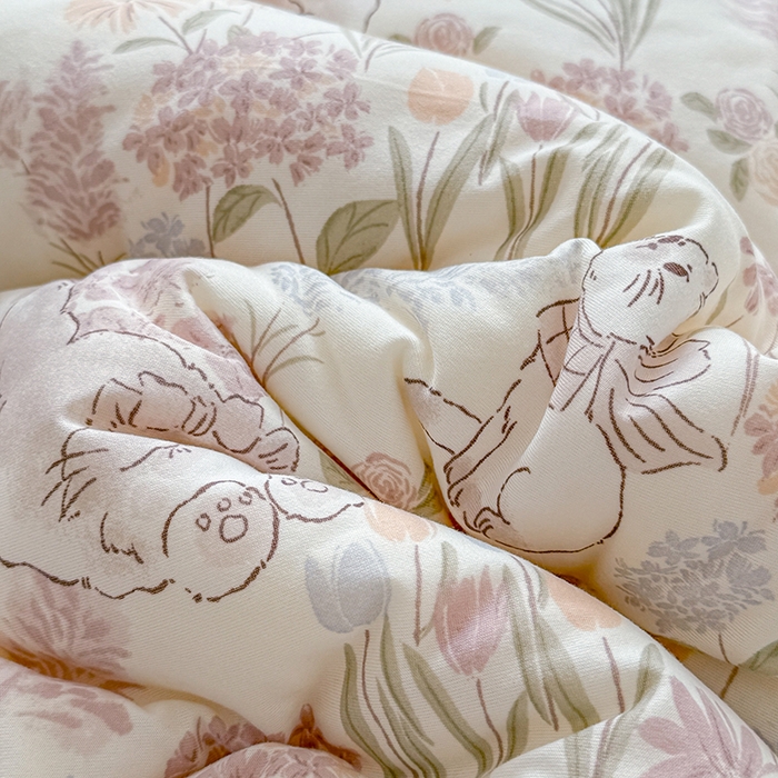 91家纺网 家纺一手货源 找家纺 天瑜家纺 2025新款针织棉豆豆绒大豆被冬被被子被芯 花丛猫咪