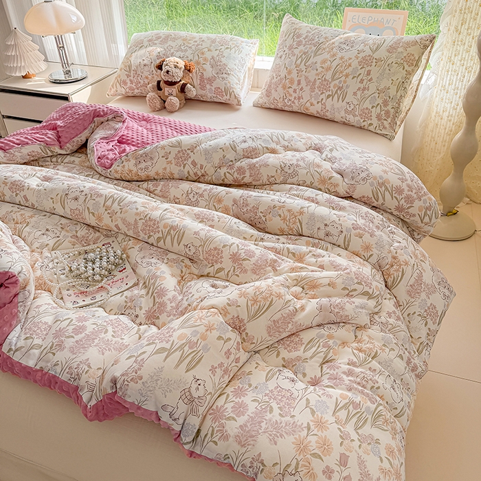 91家纺网 家纺一手货源 找家纺 天瑜家纺 2025新款针织棉豆豆绒大豆被冬被被子被芯 花丛猫咪