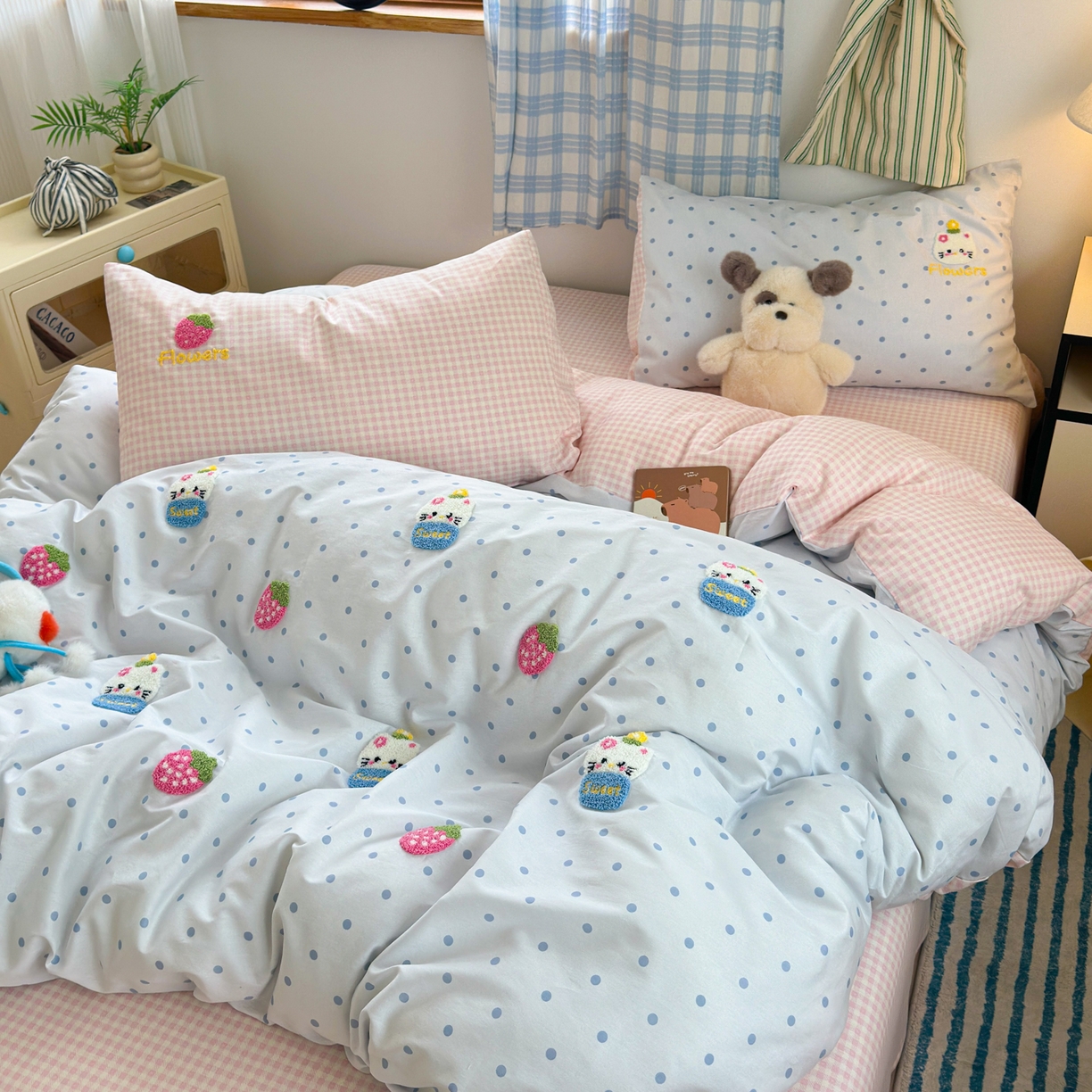 91家纺网 家纺一手货源 找家纺 （总）女子家纺 2025新款13370纯棉毛巾绣呆萌系列四件套