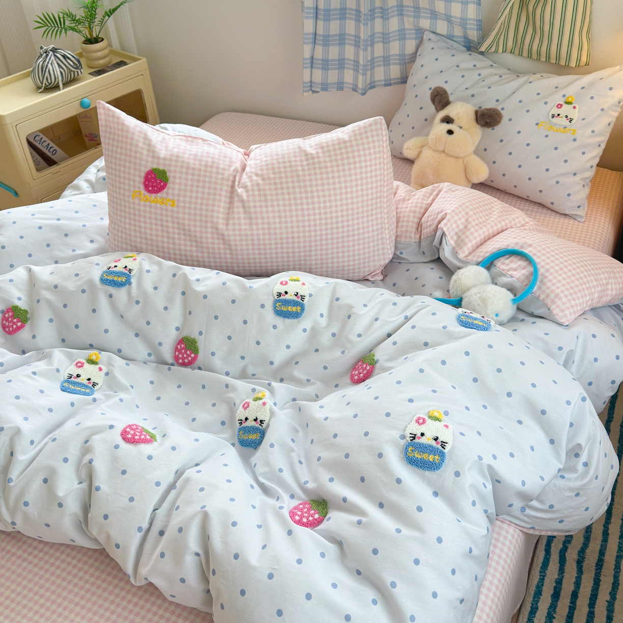 91家纺网 家纺一手货源 找家纺 （总）女子家纺 2025新款13370纯棉毛巾绣呆萌系列四件套