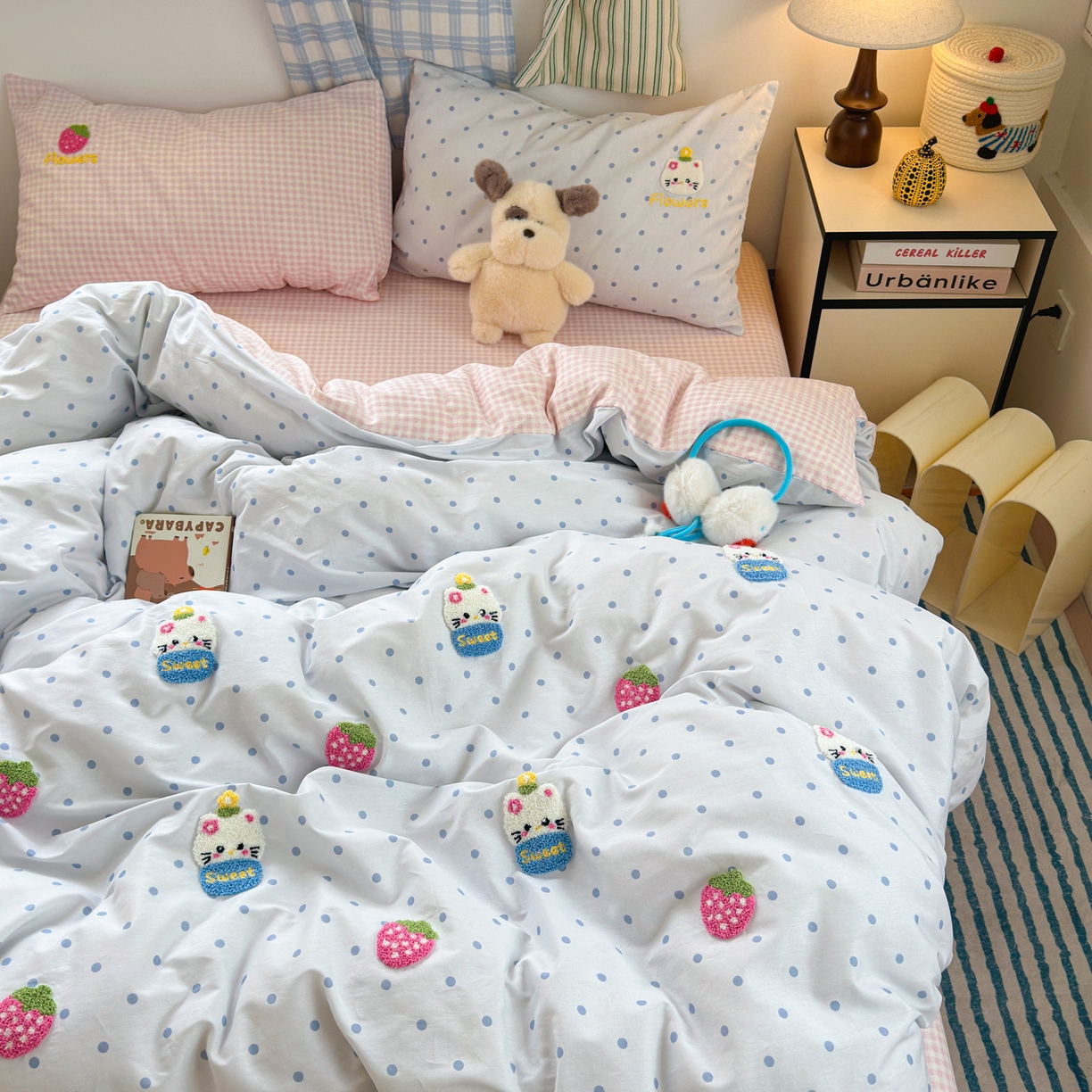 91家纺网 家纺一手货源 找家纺 （总）女子家纺 2025新款13370纯棉毛巾绣呆萌系列四件套