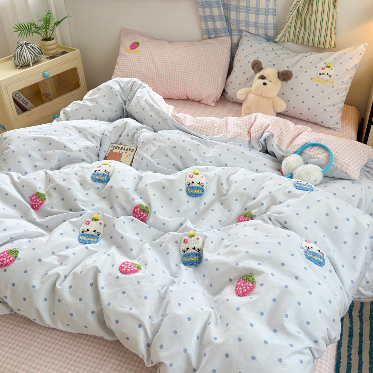 91家纺网 家纺一手货源 找家纺 （总）女子家纺 2025新款13370纯棉毛巾绣呆萌系列四件套