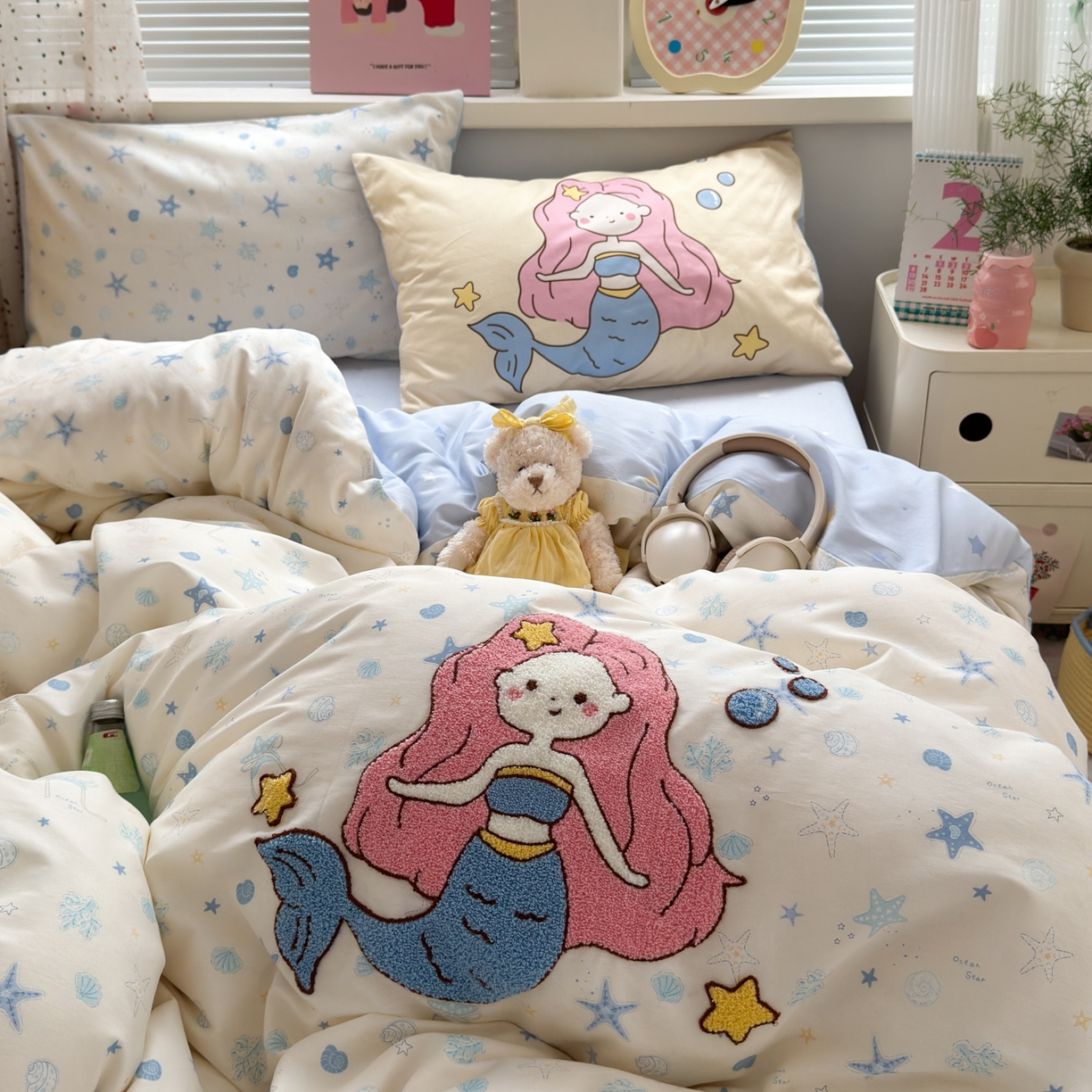 91家纺网 家纺一手货源 找家纺 （总）女子家纺 2025新款13370纯棉毛巾绣呆萌系列四件套