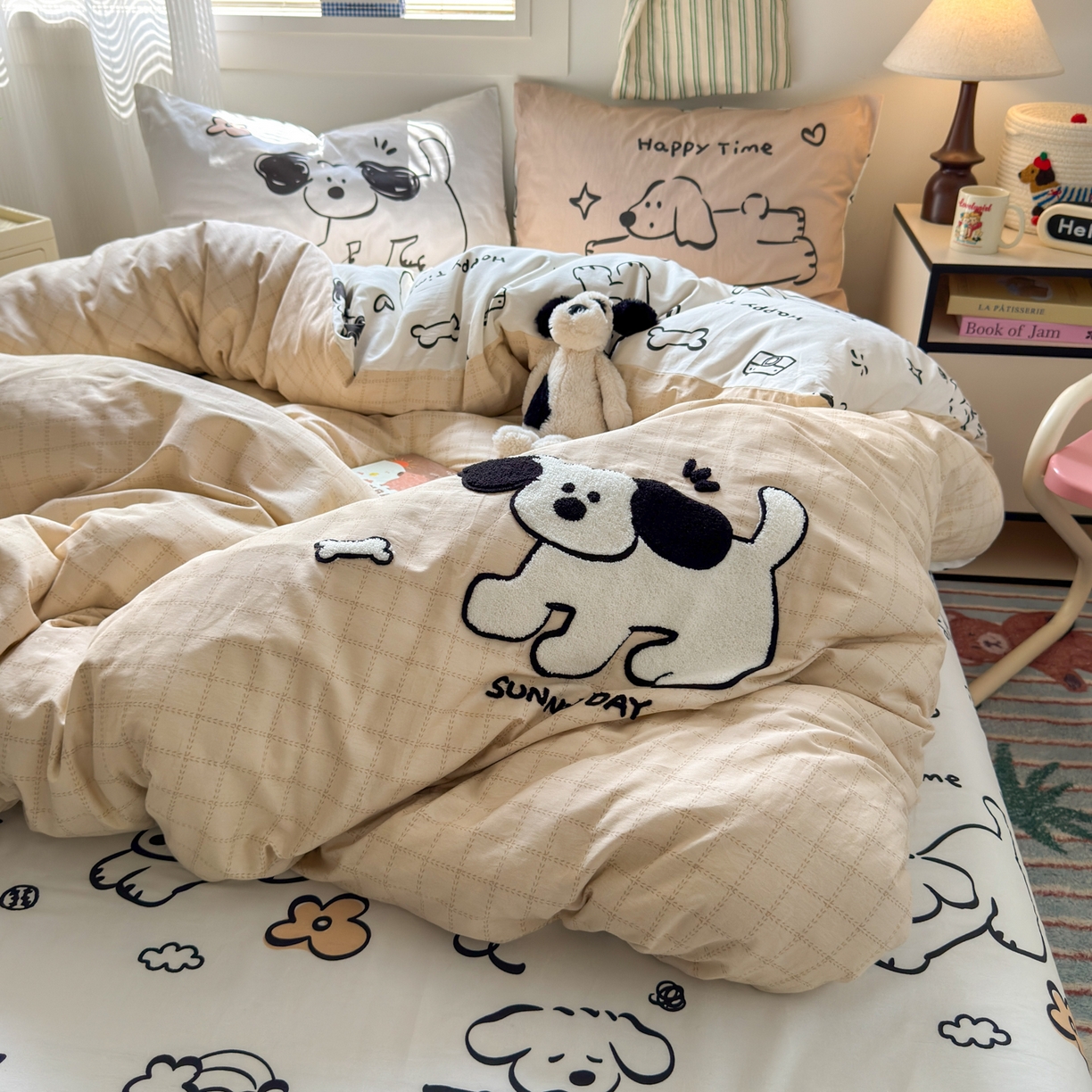 91家纺网 家纺一手货源 找家纺 （总）女子家纺 2025新款13370纯棉毛巾绣呆萌系列四件套