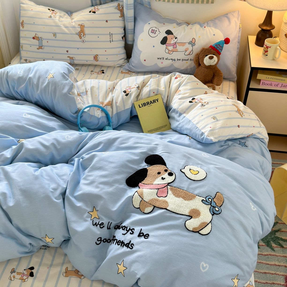 91家纺网 家纺一手货源 找家纺 （总）女子家纺 2025新款13370纯棉毛巾绣呆萌系列四件套