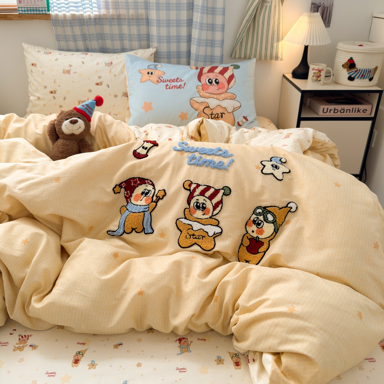 91家纺网 家纺一手货源 找家纺 （总）女子家纺 2025新款13370纯棉毛巾绣呆萌系列四件套