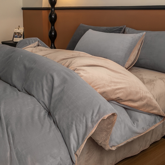 91家纺网 家纺一手货源 找家纺 （总）女子家纺 2025新款加厚保暖纯色双拼婴儿绒宝宝绒四件套