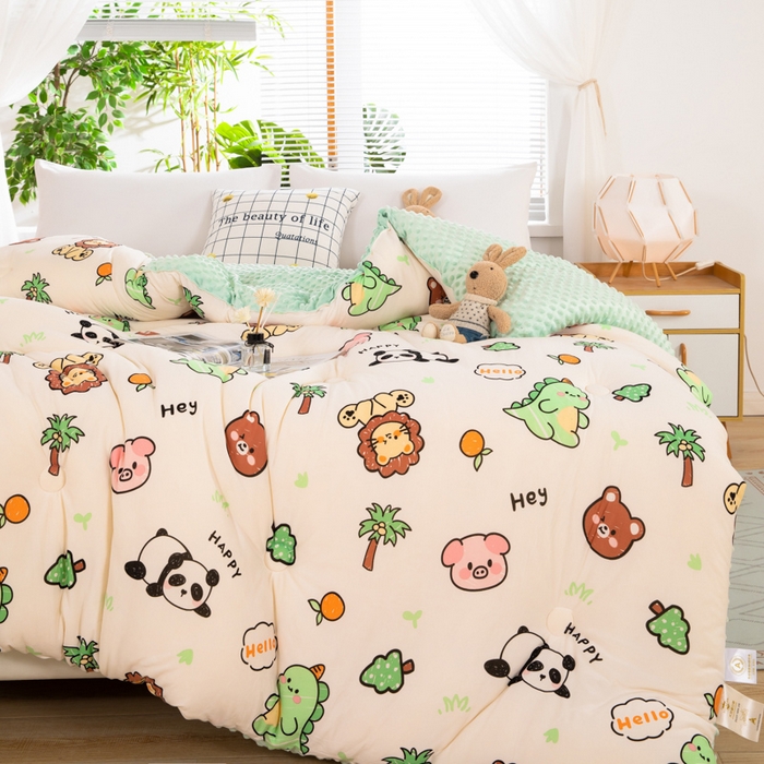 91家纺网 家纺一手货源 找家纺 天瑜家纺 2025新款针织棉豆豆绒大豆被冬被被子被芯 快乐熊猫