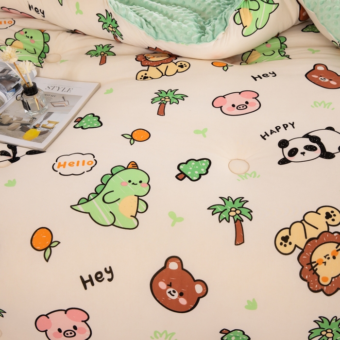 91家纺网 家纺一手货源 找家纺 天瑜家纺 2025新款针织棉豆豆绒大豆被冬被被子被芯 快乐熊猫