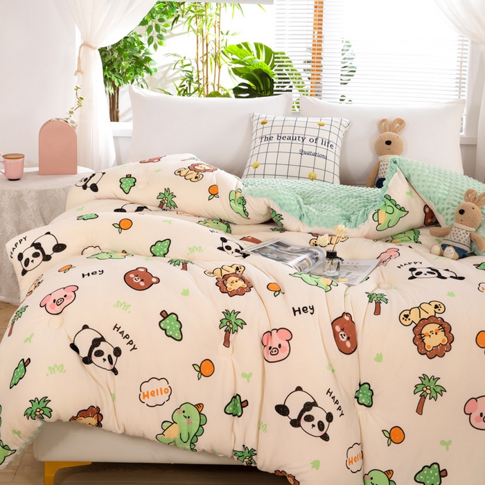 91家纺网 家纺一手货源 找家纺 天瑜家纺 2025新款针织棉豆豆绒大豆被冬被被子被芯 快乐熊猫