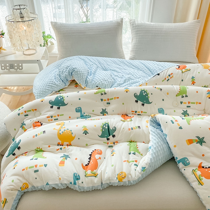 91家纺网 家纺一手货源 找家纺 天瑜家纺 2025新款针织棉豆豆绒大豆被冬被被子被芯 小恐龙