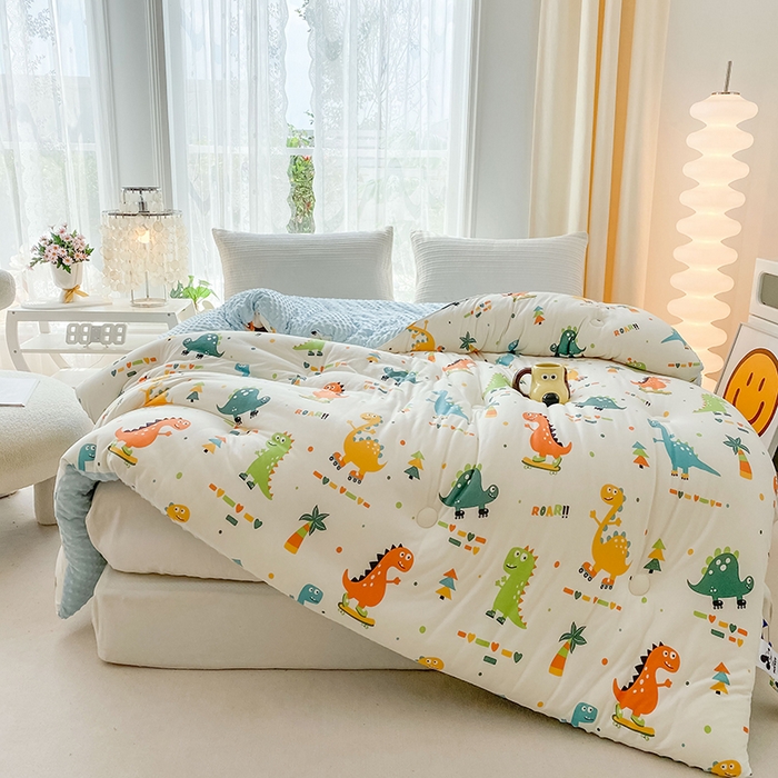 91家纺网 家纺一手货源 找家纺 天瑜家纺 2025新款针织棉豆豆绒大豆被冬被被子被芯 小恐龙