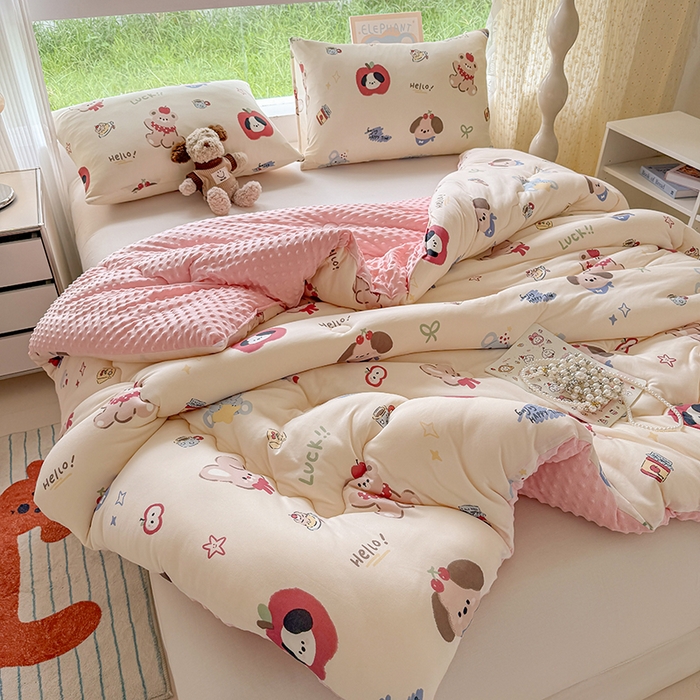 91家纺网 家纺一手货源 找家纺 天瑜家纺 2025新款针织棉豆豆绒大豆被冬被被子被芯 幸运狗