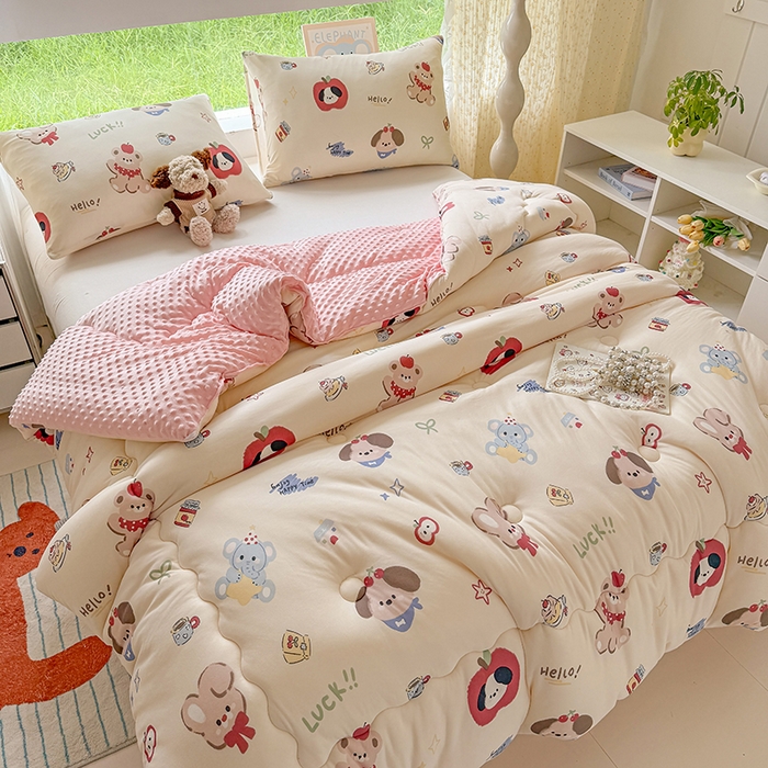 91家纺网 家纺一手货源 找家纺 天瑜家纺 2025新款针织棉豆豆绒大豆被冬被被子被芯 幸运狗