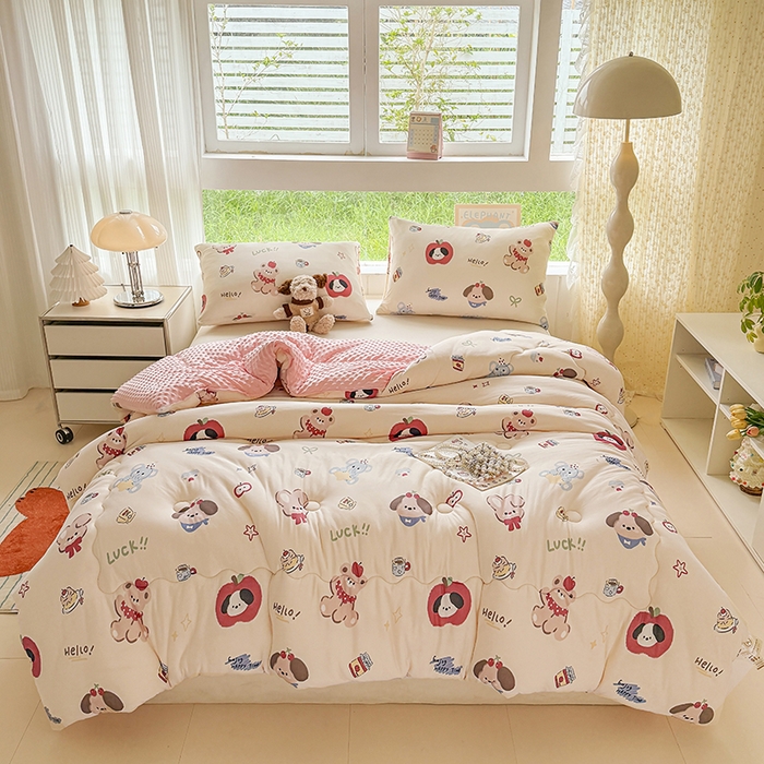 91家纺网 家纺一手货源 找家纺 天瑜家纺 2025新款针织棉豆豆绒大豆被冬被被子被芯 幸运狗