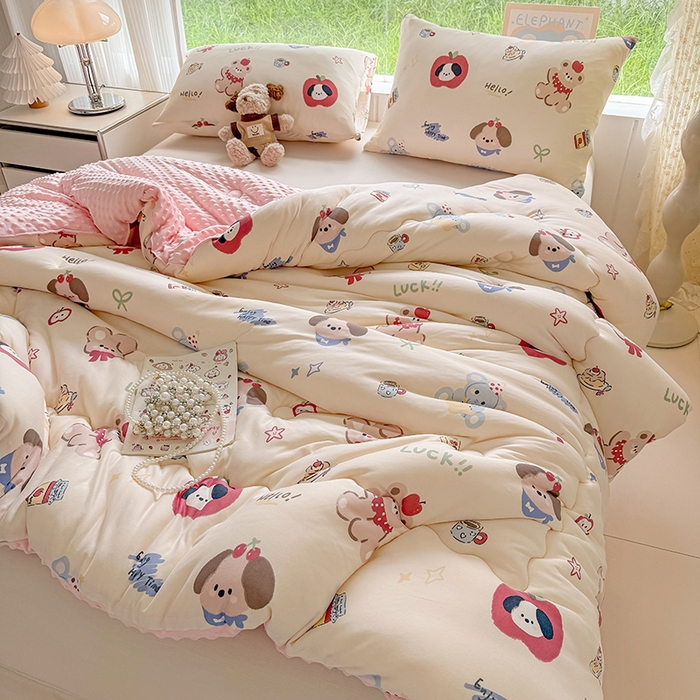 91家纺网 家纺一手货源 找家纺 天瑜家纺 2025新款针织棉豆豆绒大豆被冬被被子被芯 幸运狗