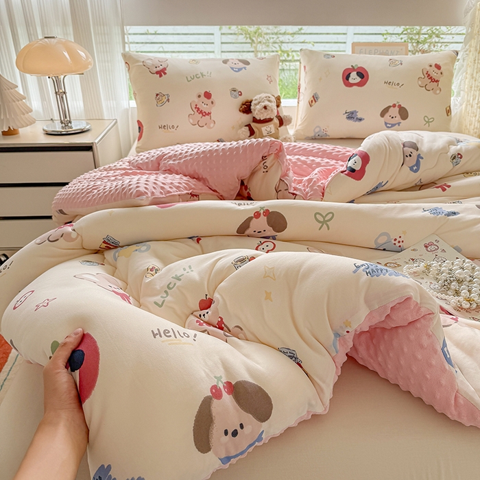 91家纺网 家纺一手货源 找家纺 天瑜家纺 2025新款针织棉豆豆绒大豆被冬被被子被芯 幸运狗