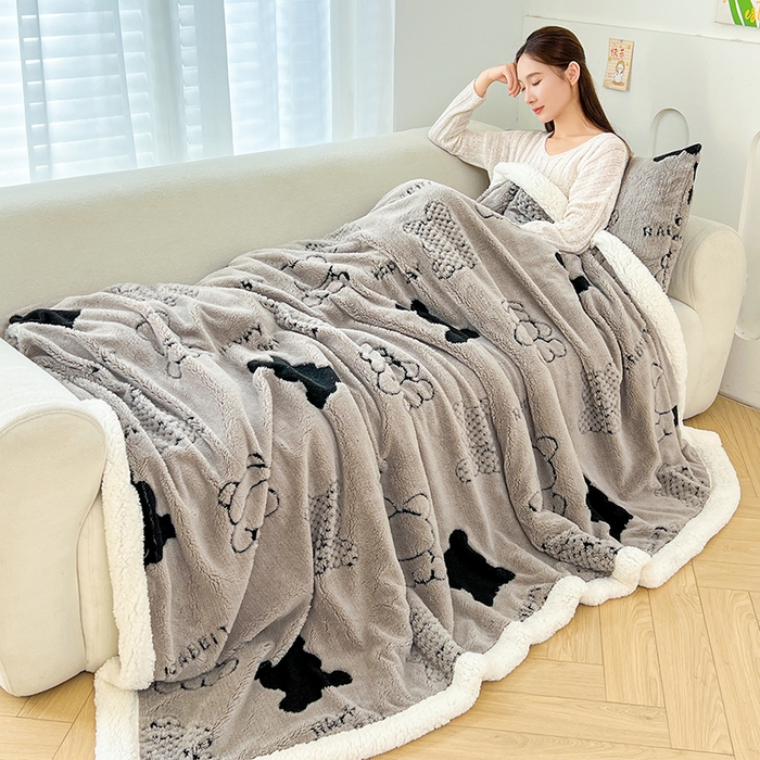欧邦 2025新款A类舒棉绒毛毯盖毯毯子-可可熊 可可熊-灰色
