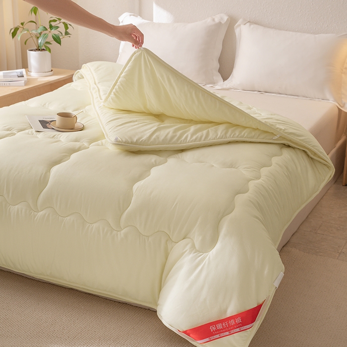 91家纺网 家纺一手货源 找家纺 天瑜家纺 2025新款磨毛冬被二合一子母被被子被芯 米黄色