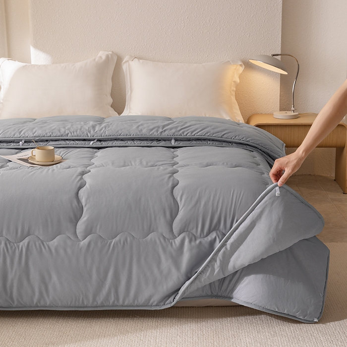 91家纺网 家纺一手货源 找家纺 天瑜家纺 2025新款磨毛冬被二合一子母被被子被芯 蓝灰色