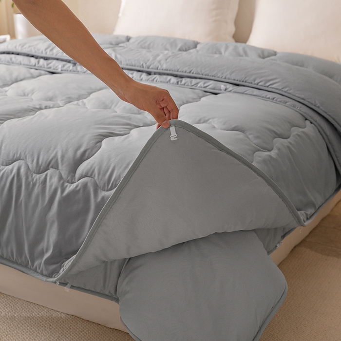 91家纺网 家纺一手货源 找家纺 天瑜家纺 2025新款磨毛冬被二合一子母被被子被芯 蓝灰色