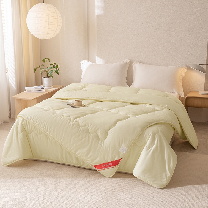 91家纺网 家纺一手货源 找家纺 天瑜家纺 2025新款磨毛冬被二合一子母被被子被芯 米黄色