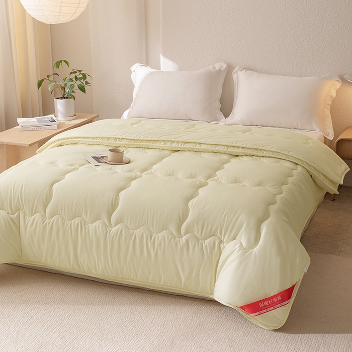 91家纺网 家纺一手货源 找家纺 天瑜家纺 2025新款磨毛冬被二合一子母被被子被芯 米黄色