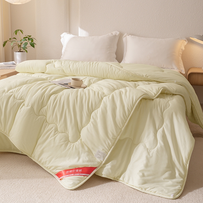91家纺网 家纺一手货源 找家纺 天瑜家纺 2025新款磨毛冬被二合一子母被被子被芯 米黄色