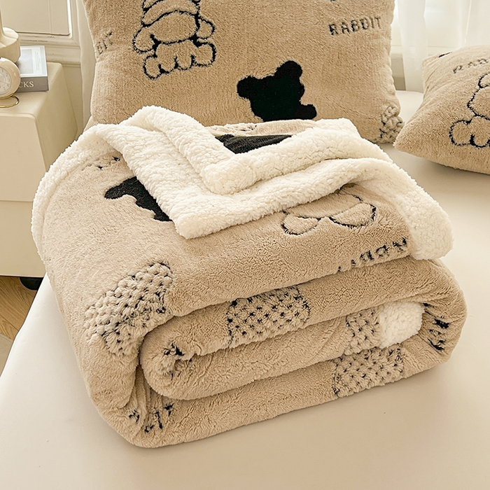 91家纺网 家纺一手货源 找家纺 欧邦 2025新款A类舒棉绒毛毯盖毯毯子-可可熊 可可熊-咖色