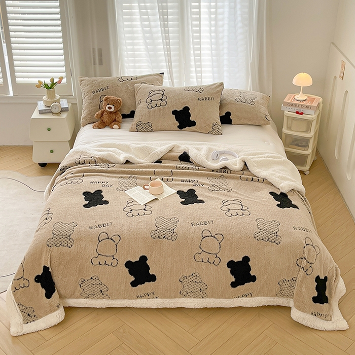 91家纺网 家纺一手货源 找家纺 欧邦 2025新款A类舒棉绒毛毯盖毯毯子-可可熊 可可熊-咖色