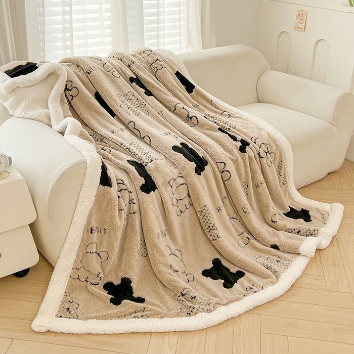 91家纺网 家纺一手货源 找家纺 欧邦 2025新款A类舒棉绒毛毯盖毯毯子-可可熊 可可熊-咖色