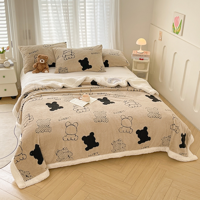 91家纺网 家纺一手货源 找家纺 欧邦 2025新款A类舒棉绒毛毯盖毯毯子-可可熊 可可熊-咖色