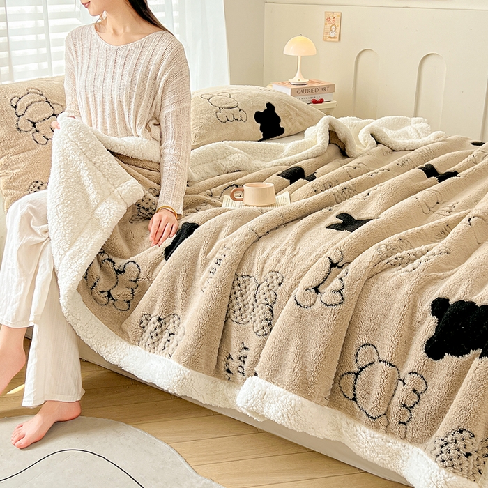 91家纺网 家纺一手货源 找家纺 欧邦 2025新款A类舒棉绒毛毯盖毯毯子-可可熊 可可熊-咖色