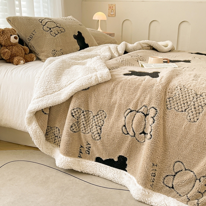 91家纺网 家纺一手货源 找家纺 欧邦 2025新款A类舒棉绒毛毯盖毯毯子-可可熊 可可熊-咖色