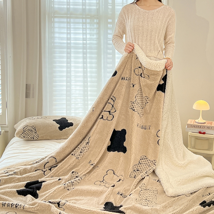 91家纺网 家纺一手货源 找家纺 欧邦 2025新款A类舒棉绒毛毯盖毯毯子-可可熊 可可熊-咖色