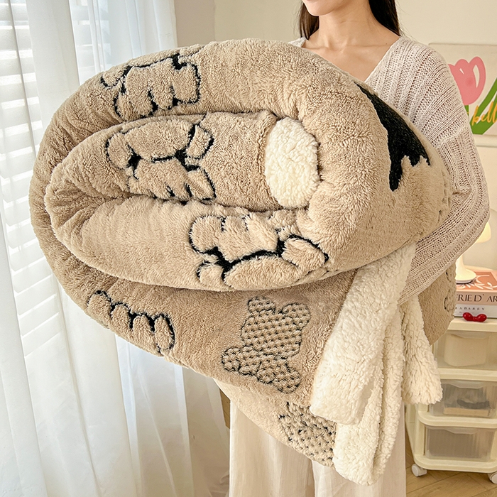 91家纺网 家纺一手货源 找家纺 欧邦 2025新款A类舒棉绒毛毯盖毯毯子-可可熊 可可熊-咖色