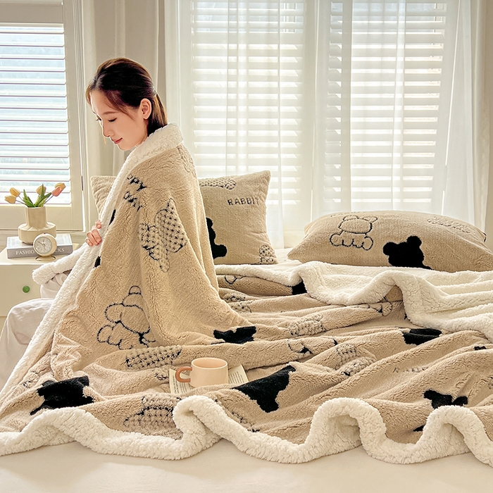 91家纺网 家纺一手货源 找家纺 欧邦 2025新款A类舒棉绒毛毯盖毯毯子-可可熊 可可熊-咖色