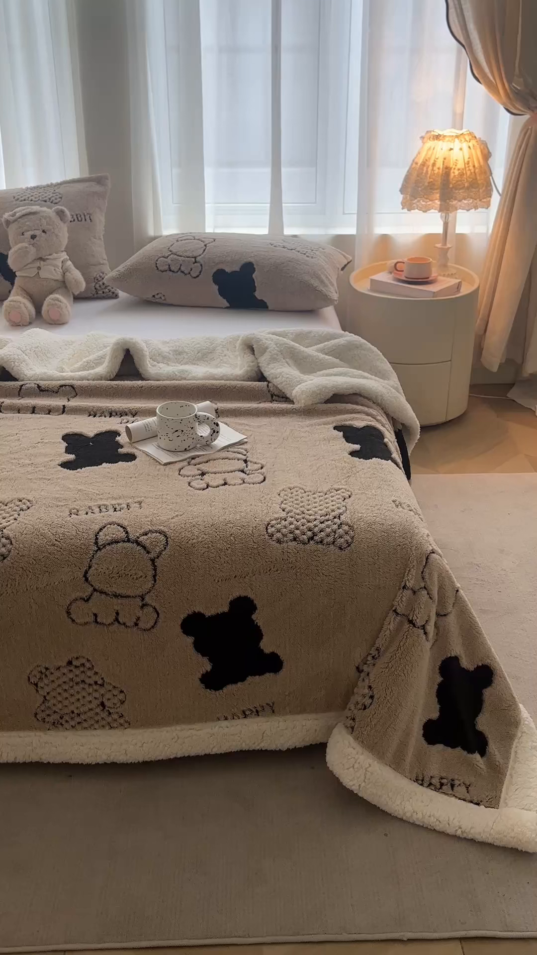 91家纺网 家纺一手货源 找家纺 欧邦 2025新款A类舒棉绒毛毯盖毯毯子-可可熊 可可熊-咖色