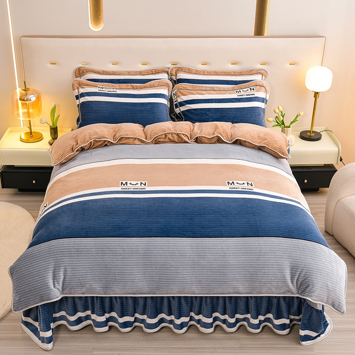 91家纺网 家纺一手货源 找家纺 赫本 2025新品8斤爆品牛奶绒四件套床裙款金雕绒法莱绒四套件 简尚