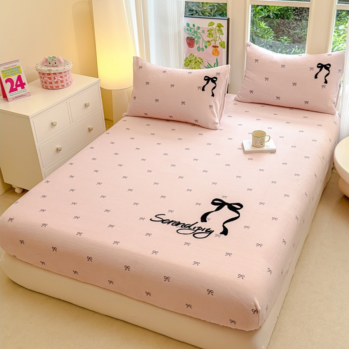 布柔 2025新款毛巾绣花卡通ins风牛奶绒床笠床笠单件单床笠-甜心 甜心米