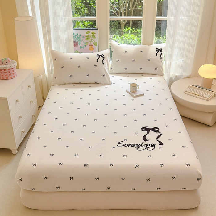 91家纺网 家纺一手货源 找家纺 布柔 2025新款毛巾绣花卡通ins风牛奶绒床笠床笠单件单床笠-甜心 甜心米