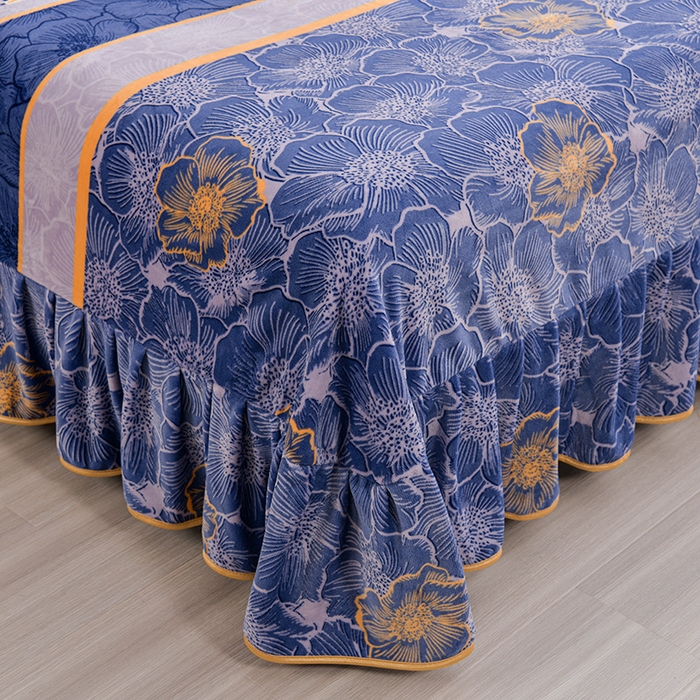 91家纺网 家纺一手货源 找家纺 赫本 2025新品8斤爆品牛奶绒四件套床裙款金雕绒法莱绒四套件 漫丽