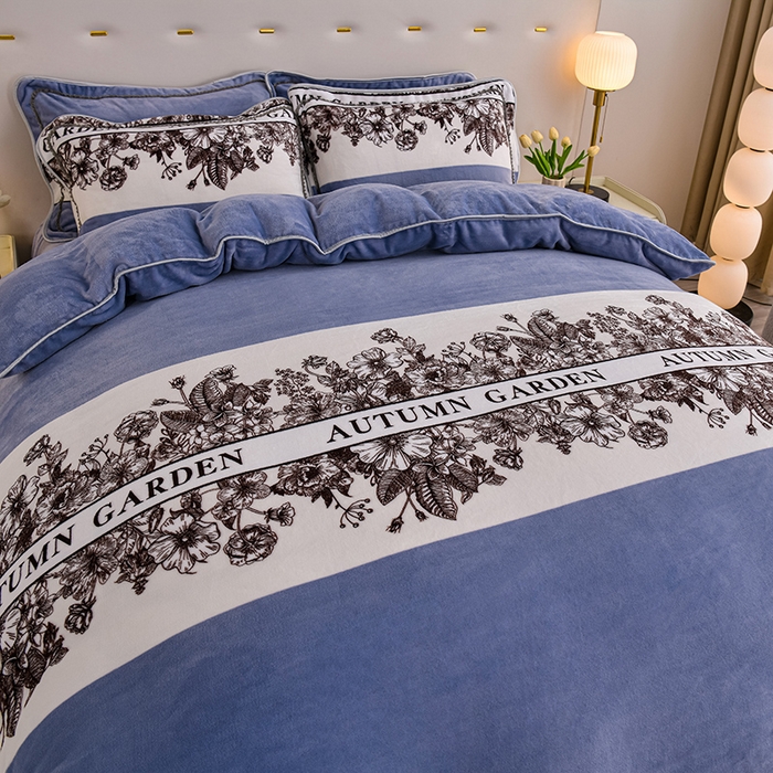 91家纺网 家纺一手货源 找家纺 赫本 2025新品8斤爆品牛奶绒四件套床裙款金雕绒法莱绒四套件 许愿-灰