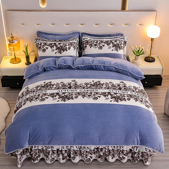 91家纺网 家纺一手货源 找家纺 赫本 2025新品8斤爆品牛奶绒四件套床裙款金雕绒法莱绒四套件 许愿-灰