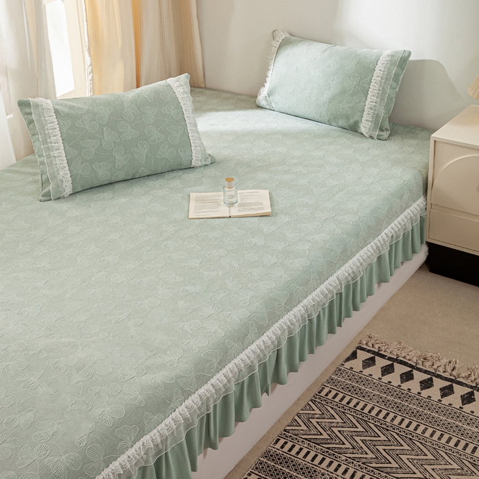 91家纺网 家纺一手货源 找家纺 （总）峻杨 2025新款亲肤透气雪尼尔榻榻米防滑耐磨床盖四季通用高级可定制炕盖-三叶草